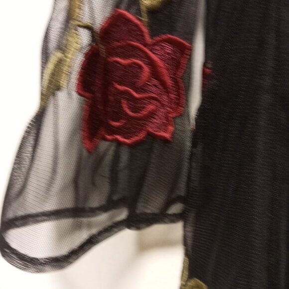 Charter Club Embroidered Flowers Mesh Overlay Black Blouse Top sz S - Picture 5 of 8